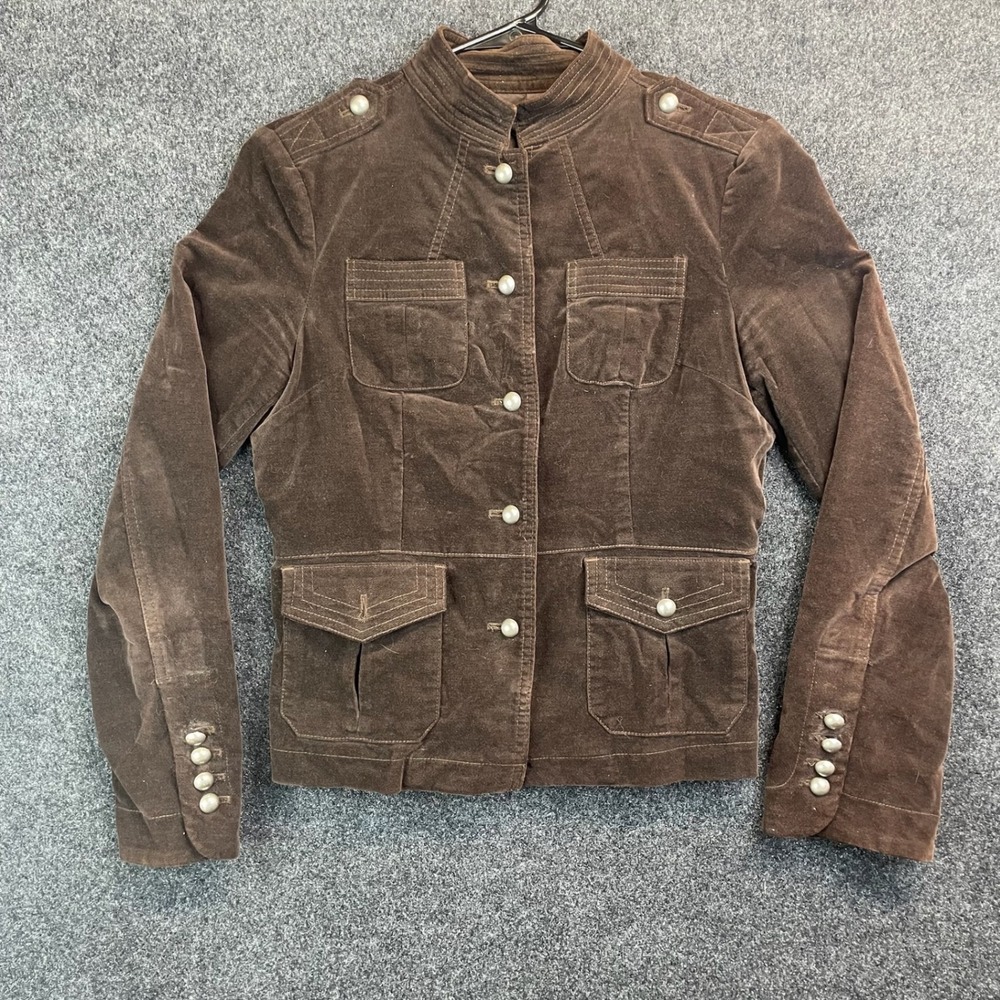 Mossimo Stretch Brown Corduroy Military Jacket Womens Small Button Up Utility